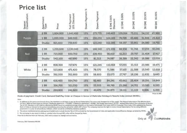 Club Mahindra Membership Fees 2017 2018